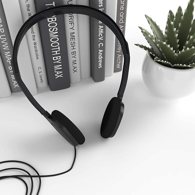 Maeline Bulk Classroom Student Headphones On Ear Stereo Headphones Adjustable Band & Foam Cushions for Kids Online Learning, Library, School, Airplane, Travel - 3.5mm Plug - 10 Pack - Black