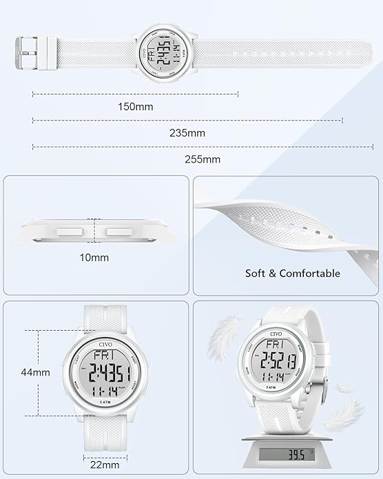 CIVO Digital Watches for Men Women: Sports Waterproof Wristwatch with Stopwatch Alarm Date - LED Backlight Big Numbers Silicone Watch for Outdoor Camping Running Cycling