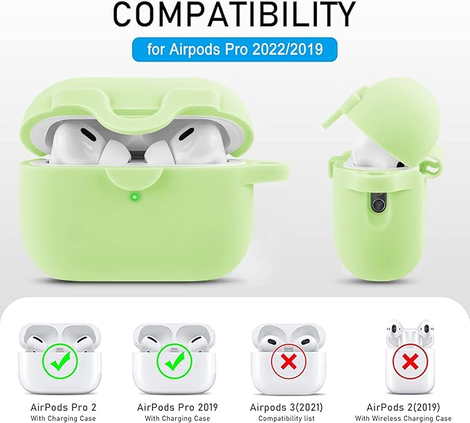 Secure Lock Case for Airpods Pro 2 Case with Cute Bling Keychain, Silicone Protective Case Cover for Airpods Pro 2nd Generation Case Women Girls - Matcha Green