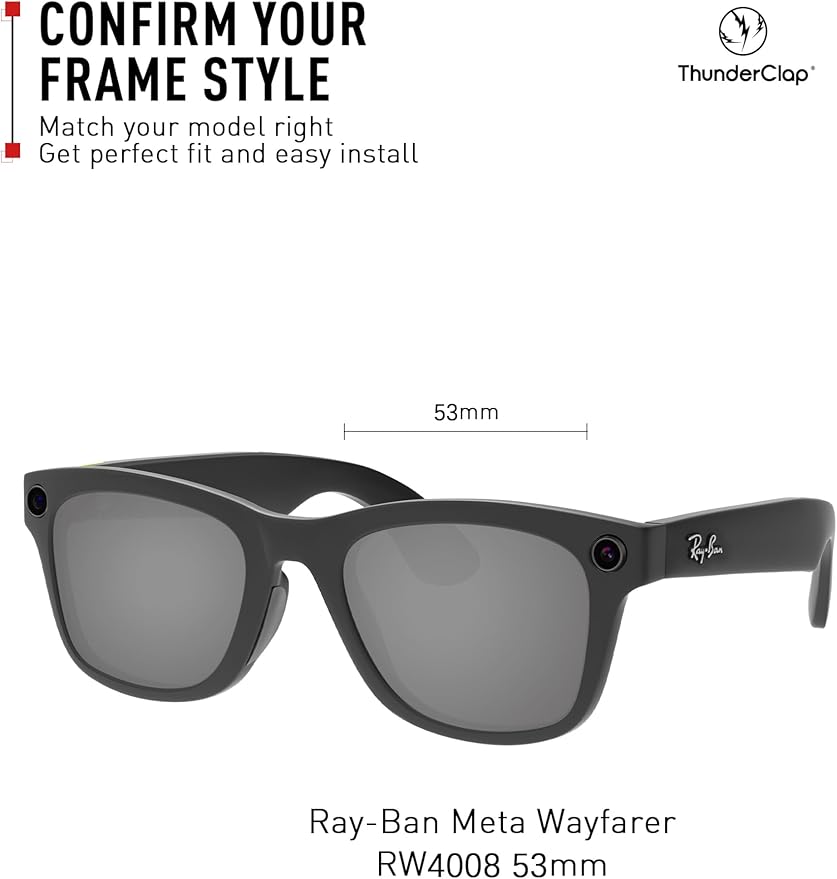 ThunderClap POLARIZED Replacement Lenses Compatible with Ray-Ban Meta Wayfarer RW4006 50mm | RW4008 53mm Smart Glasses