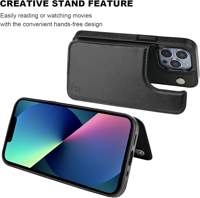 ONETOP Compatible with Magsafe for iPhone 13 Pro Wallet Case with Card Holder, PU Leather Kickstand RFID Blocking Case, Double Magnetic Clasp and Durable Shockproof Cover 6.1 Inch (Black)