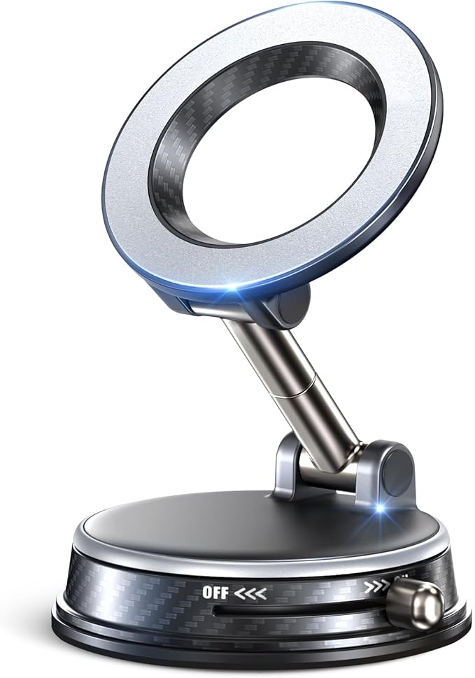 2026 Upgraded Vacuum Magnetic Car Phone Holder, 85LBS Strongest Suction & 2600gf Magnetic for Magsafe Car Mount, 360° Adjustable Foldable Cell Phone Holders for Your Car for iPhone 17 16 15-Silver