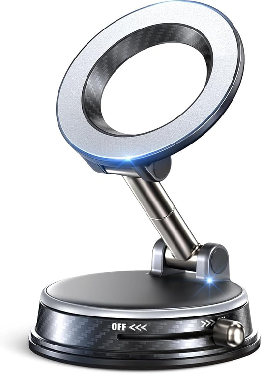 2026 Upgraded Vacuum Magnetic Car Phone Holder, 85LBS Strongest Suction & 2600gf Magnetic for Magsafe Car Mount, 360° Adjustable Foldable Cell Phone Holders for Your Car for iPhone 17 16 15-Silver