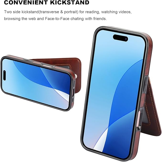 KIHUWEY Compatible with iPhone 16 Case Wallet with Credit Card Holder, Flip Premium Leather Magnetic Clasp Kickstand Heavy Duty Protective Cover for iPhone 16 6.1 Inch (Brown)