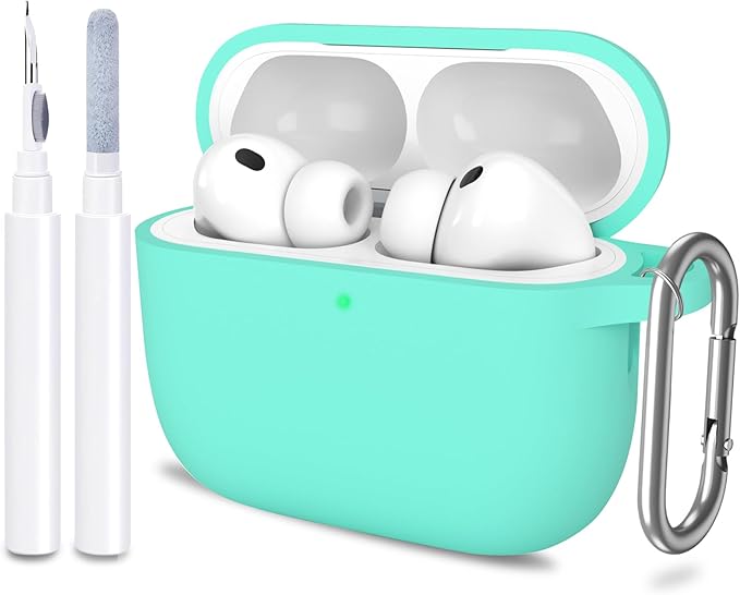 ATUAT for AirPods Pro 3 Case Cover with Cleaner, Protective Soft Silicone Skin with Keychain for Women Men for Apple AirPods Pro 3rd Generation Case(2025), Front LED Visible, Mint Green