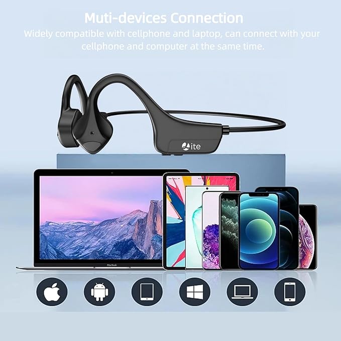 Bone Conduction Headphones Bluetooth Open Ear Headphones with mic Wireless Muitipoint Connection IP65 Waterproof Sports Headsets for Running Cycling and Workouts