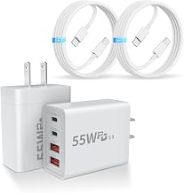 USB C Charger Block, 2 Pack 55W 4-Port Multiport Fast Wall Charger with PD (2x20W)+QC (2x3.1A) Power Adapter, Fast Charging Cable, Type C Charging Hub for iPhone 17/16/15/14/13/12/Pro/Max/XS - Image 1