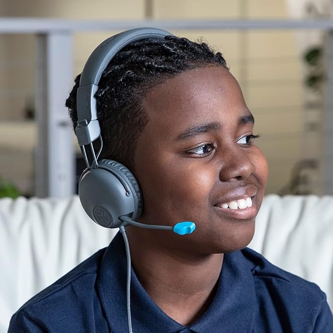 JLab JBuddies Learn On-Ear Kids Headphones, Retractable Boom Mic, Built-in Volume Regulators for Safety, Folding, Adjustable, Great for Schooling Homework and Virtual Classes