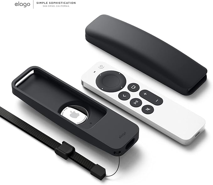 elago R5 Locator Case Compatible with 2022 Apple TV 4K Siri Remote 3rd Gen, 2021 2nd Gen and AirTag - Full Access to All Functions [Black]
