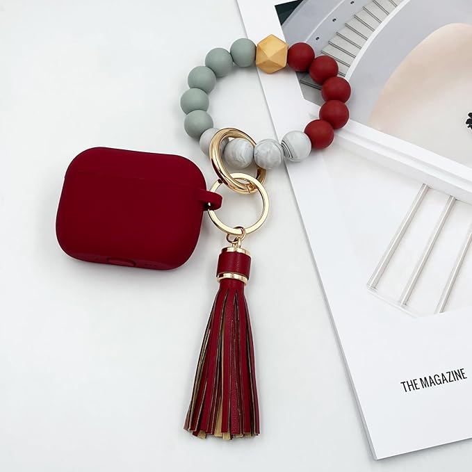 Compatible with AirPods Pro 3 Case Cover 2025, Silicone Protective Cover with Bracelet Keychain for Apple AirPods Pro 3rd Generation Wireless Earbuds (Burgundy)