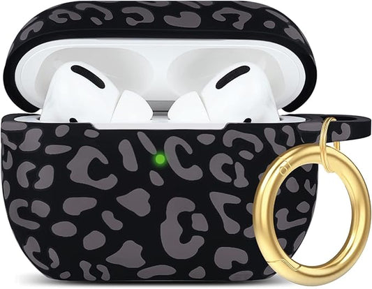 Leopard Silicone Compatible with AirPods Pro Case 2019, Gawnock Soft Case Cover Flexible for Print Cover for Women Girls with Keychain - Grey Leopard Cheetah