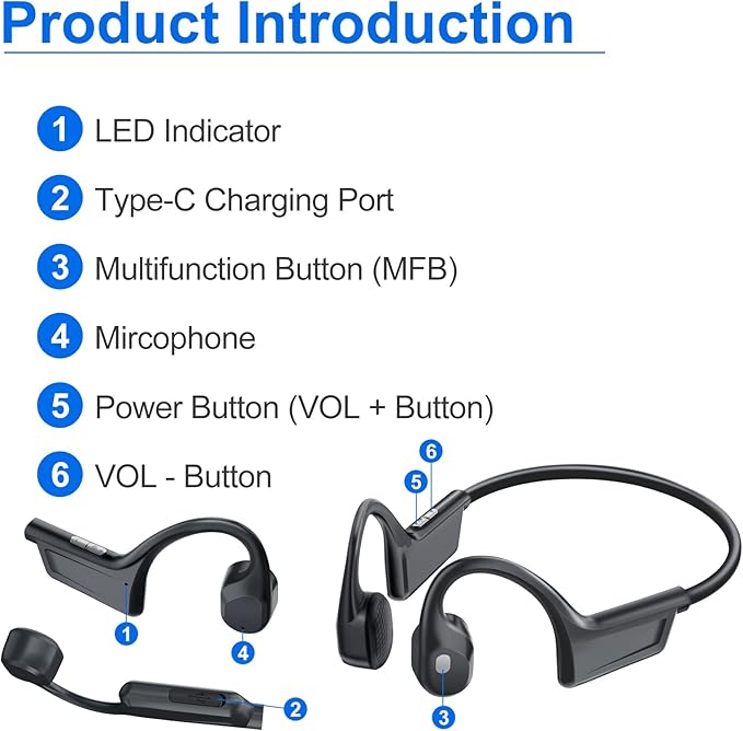 Bone Conduction Headphones, Bluetooth 6.0 Open Ear Headphones with HD Mic, 10Hrs Playtime Wireless Sports Earphones, IP67 Waterproof Headset for Running, Cycling, Hiking, Driving