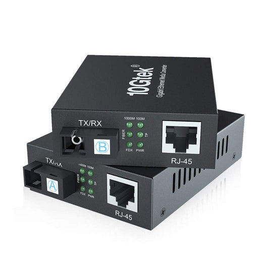 10Gtek a Pair of Gigabit SingleMode Bidi to Ethernet Media Converter, Fiber to Ethernet Converter, SMF Single SC Fiber to Copper RJ45 for 10/100/1000Base-Tx to 1000Base-LX, UL Certified, 20km