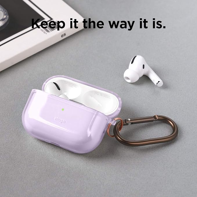 elago Compatible with AirPods Pro Case Clear - High Rating, TPU Transparent Shockproof, Protective Case Cover with Keychain, Gel Tape Included, Wireless Charging [Lavender]