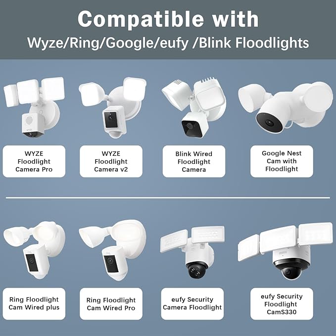 Plug-in Mount for Floodlight Cams with 30ft/9m Weatherproof Power Cable for Floodlight Cam Wired Plus/Pro,WYZE Floodlight Camera v2/Pro,Blink Wired Floodlight Camera,Electrical Box and Cord Kit