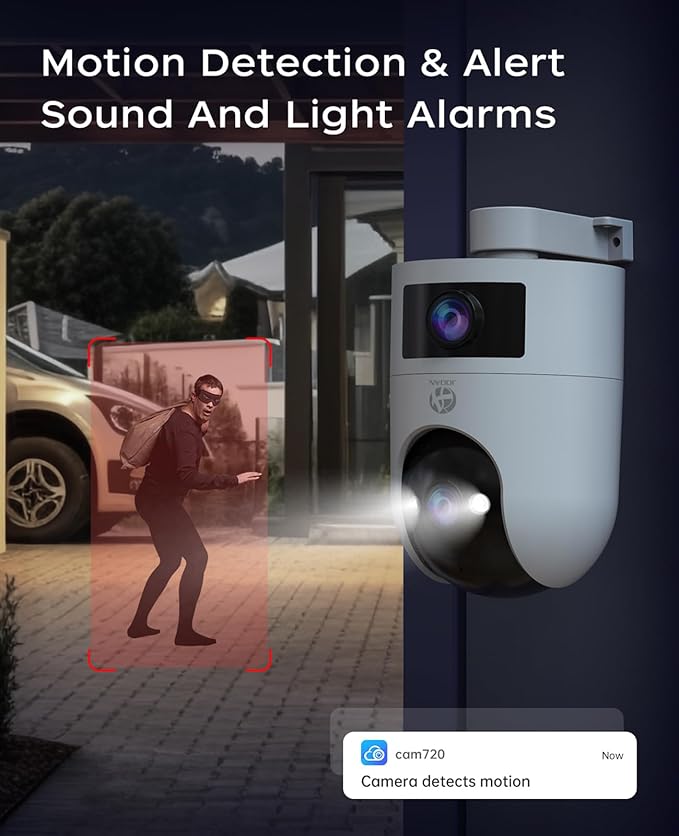 JOOAN 5G 2.4G Dual WiFi Security Camera Outdoor 2K Dual Lens Home Surveillance IP Cam 360° PTZ 2 Way Audio IP66 Waterproof Motion Detection Alert Color Night Cloud/Card Record