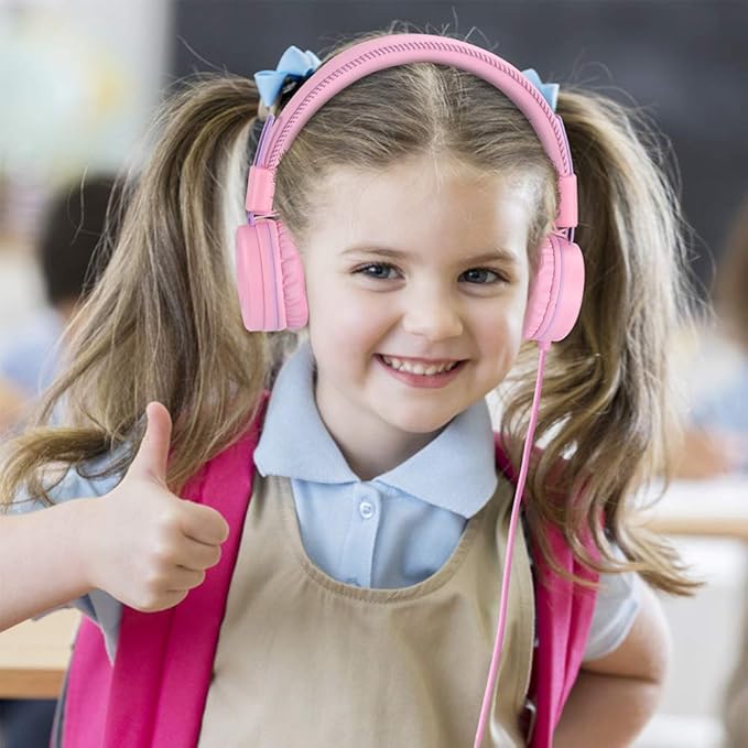 M1 Kids Headphones Wired Headphone for Kids,Foldable Adjustable Stereo Tangle-Free,3.5MM Jack Wire Cord On-Ear Headphone for Children (Pink)