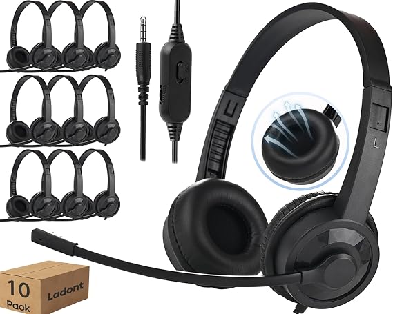Bulk Headphones with Microphone for Classroom School (10 Pack),6ft Ultra-Long Line, Durable Headset, 3.5mm Wired Headset with Mic for Computer Laptop PC