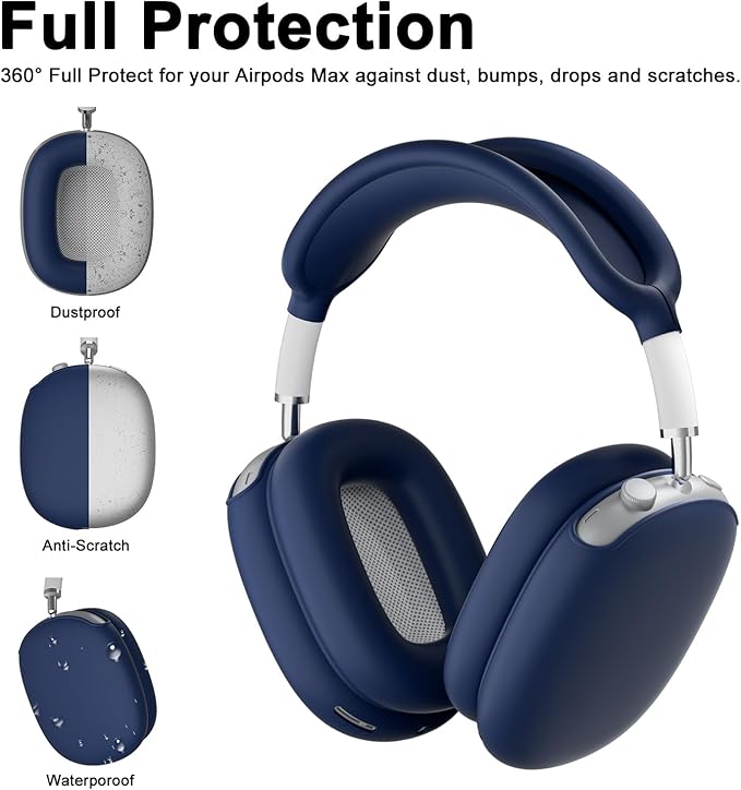 ATUAT for AirPods Max Headphones Case, Protective Silicone Case Cover Skin Accessories Anti-Scratch for Women Men for Apple AirPods Max 2024/2020 (USB-C/Lightning), Midnight Blue