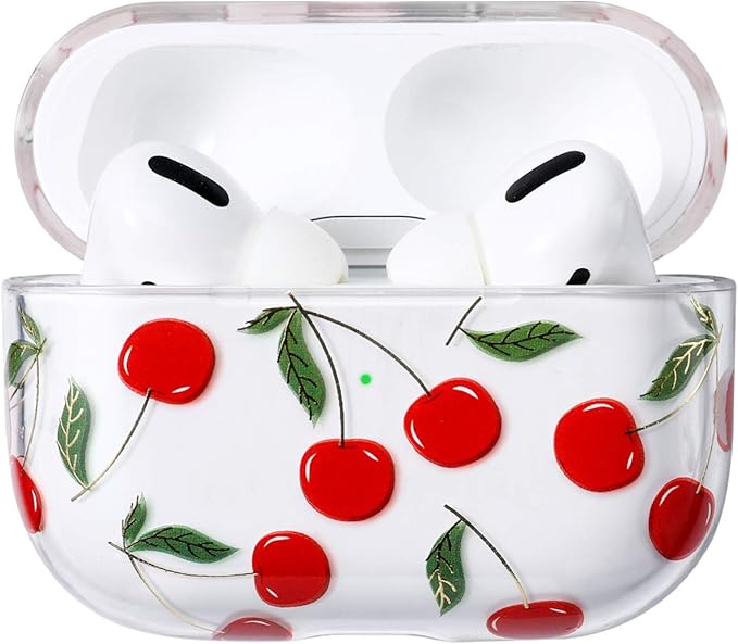 Compatible with Apple Airpods Pro Case for Women, Clear with Designs Patterns Hard PC Shockproof [Front LED Visible ] Anti-Fall Full Protector Cover, Cherry