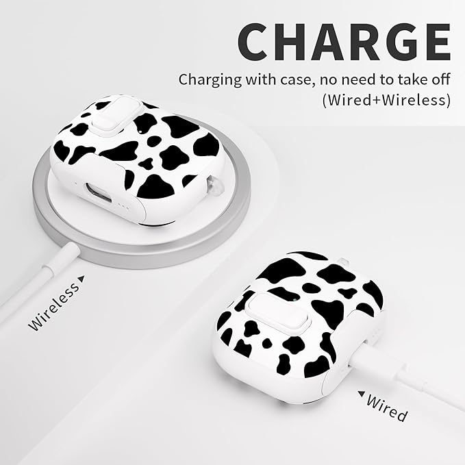for AirPods Pro 3 Case(2025) with Secure Lock Clip and Phone Stand,Floral Girly Style Protective Cover with Cleaning Kit and Hand Strap for Apple AirPod Pro 3 Generation (White Cow)