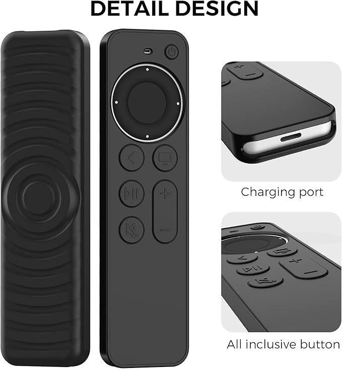 AhaStyle Protective Case for Apple TV Siri Remote 4k, Anti-Slip Silicone Cover Skin, Compatible with Apple TV 4K (2nd Generation) (Black)