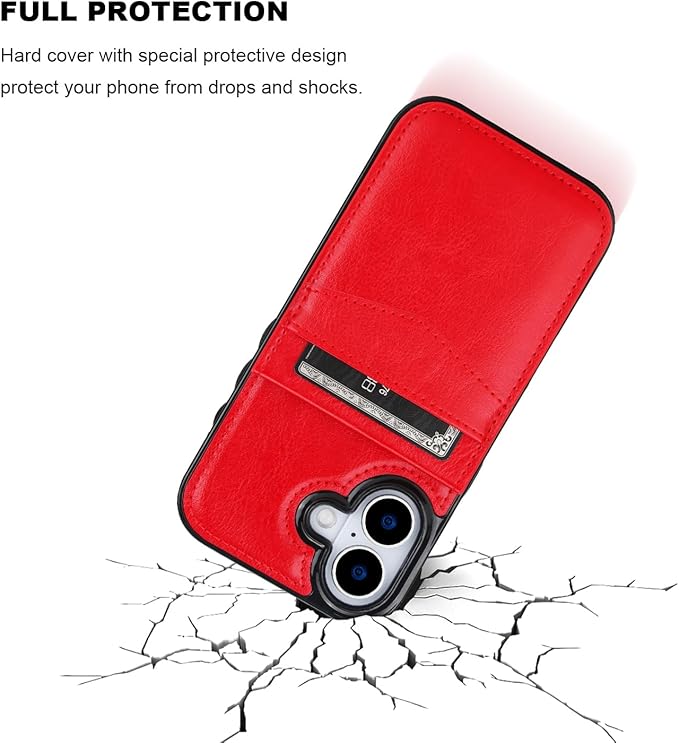 KIHUWEY Compatible with iPhone 17 Case Wallet with Credit Card Holder, Flip Premium Leather Magnetic Clasp Kickstand Heavy Duty Protective Cover for iPhone 17 6.3 Inch (Red)