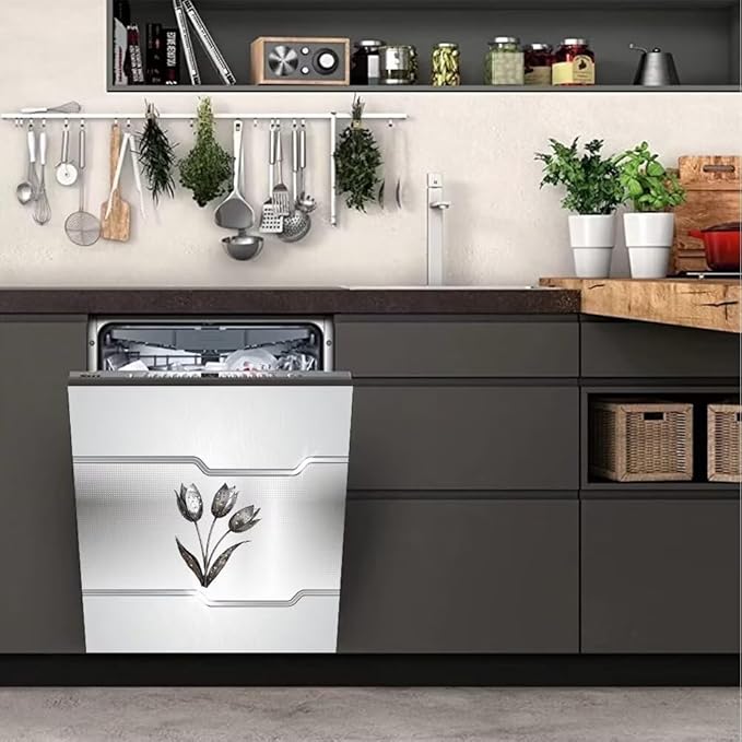 Silver Stainless Steel Effect Dishwasher Magnetic Cover Personalized Metal Flowers Universal Panel Decal for Refrigerator Magnet 23 x 26 Inch Home Kitchen Fridge Magnets