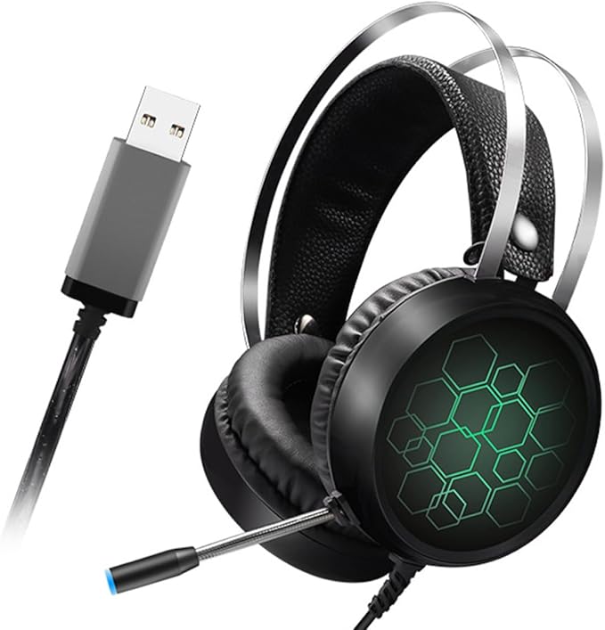 Stereo Gaming Headset with Mic USB 7.1 Surround Sound Over-Ear Headphones for Computer Users Wired RGB Light Computer Game Headphones for Online Gaming and Esports