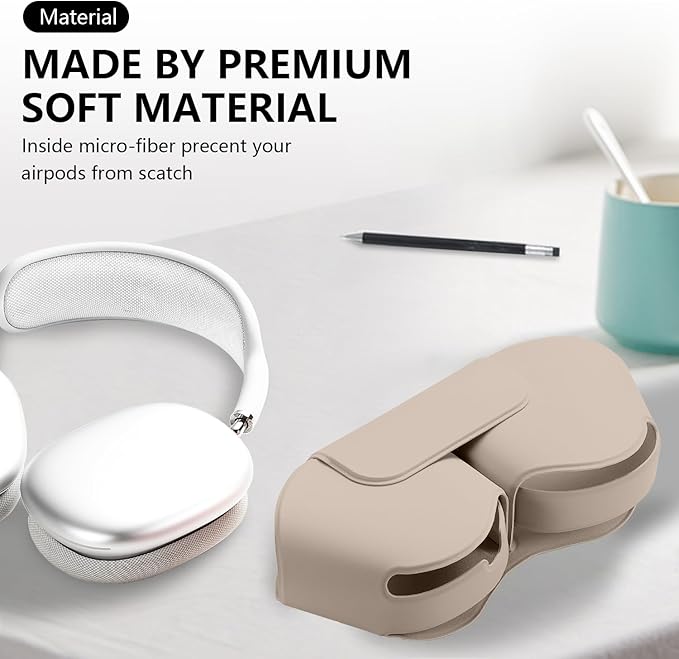 Maxjoy for Apple Airpods Max Smart Case Cover, Soft PU Leather Protective Cover Accessories for Airpod Max with Sleep Mode, Anti-Dust Travel Carrying Case for Airpods Pro Max Headphones, Khaki