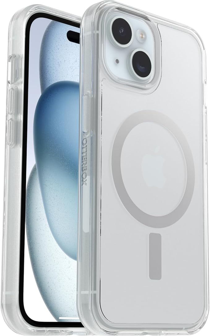 OtterBox iPhone 15, iPhone 14, and iPhone 13 Symmetry Series Clear Case (Clear), snaps to MagSafe, ultra-sleek, raised edges protect camera & screen (ships in polybag)