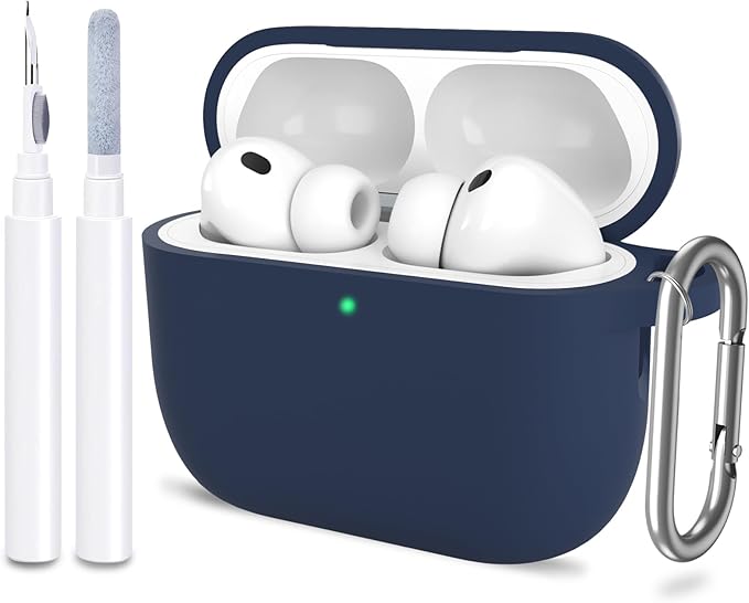 ATUAT for AirPods Pro 3 Case Cover with Cleaner, Protective Soft Silicone Skin with Keychain for Women Men for Apple AirPods Pro 3rd Generation Case(2025), Front LED Visible, Midnight Blue