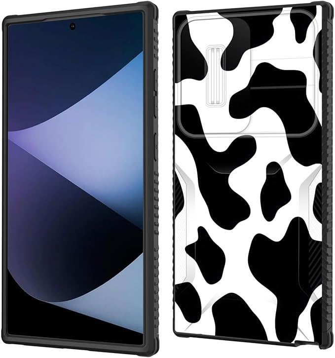 for Galaxy S25 Ultra Case Built in Slide Camera Lens Cover,Heavy Duty Shockproof Protection Dual Layer Case for Samsung Galaxy S25 Ultra 6.9" 2025,Cow Print