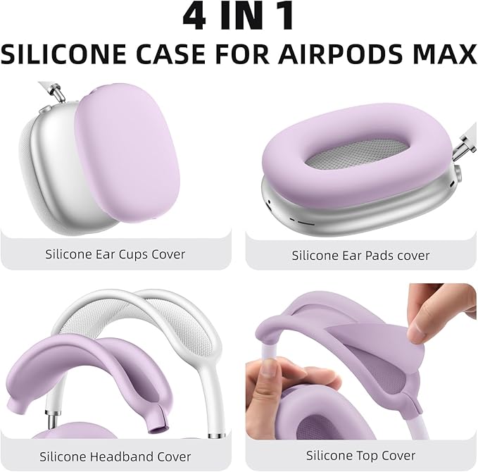 Silicone Case Cover for AirPods Max Headphone, Ear Pad Case Cover/Ear Cups Cover/Headband Cover for AirPod Max, Silicone Apple AirPods Max 2024/2020 Accessories, Purple