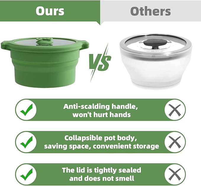 Collapsible Silicone Microwave Cookware Cooker Steamer for Cooking with Lids, 1.4L Glass Food Storage Container Sealed Bowl Mixing Bowls 2pc Set BPA Free
