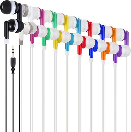 Kids Bulk Earbuds Headphones Earphones 50 Pack Multi Colored, Wholesale Disposable Ear Buds Individually Bagged for Schools, Classroom, Students, Libraries, Hospitals,Gifts(50Mixed)
