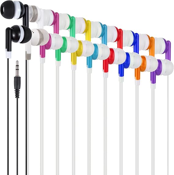 Kids Bulk Earbuds Headphones Earphones 50 Pack Multi Colored, Wholesale Disposable Ear Buds Individually Bagged for Schools, Classroom, Students, Libraries, Hospitals,Gifts(50Mixed)
