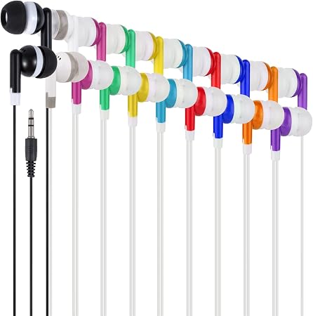 Kids Bulk Earbuds Headphones Earphones 50 Pack Multi Colored, Wholesale Disposable Ear Buds Individually Bagged for Schools, Classroom, Students, Libraries, Hospitals,Gifts(50Mixed)
