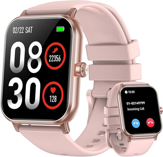 Smart Watch, 1.85" HD Fitness Tracker with Bluetooth Calls, 5 ATM Waterproof, 24/7 Heart Rate/Sleep Monitor, Pedometer, Calories, 130+ Sport Modes, Smartwatch for iOS Android (Pink)
