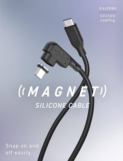 CIO Magnetic Silicone Cable, 100 W, USB, Type-C Magnet, Removal, Waterproof Standard, IPX5 Compatible, iPhone 15, Type C Cable (Black, 3.3 ft (1 m)