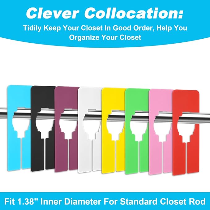 8 Pcs Closet Dividers for Hanging Clothes,8 Colors Plastic Hanger Dividers Blank Labels Sorting Separator with Marker Pen Rectangle Clothing Rack Divider for Closet Clothing Racks Retail
