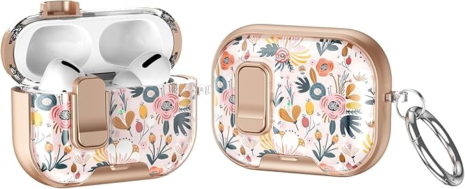 Case Compatible with AirPods Pro/Pro2,Elegant Camellia Pattern Cover for AirPods Pro 2nd/1st Gen with Built-in Phone Stand, One-Click Secure Lock & Metal Hook,Wireless Charging,Gift for Women