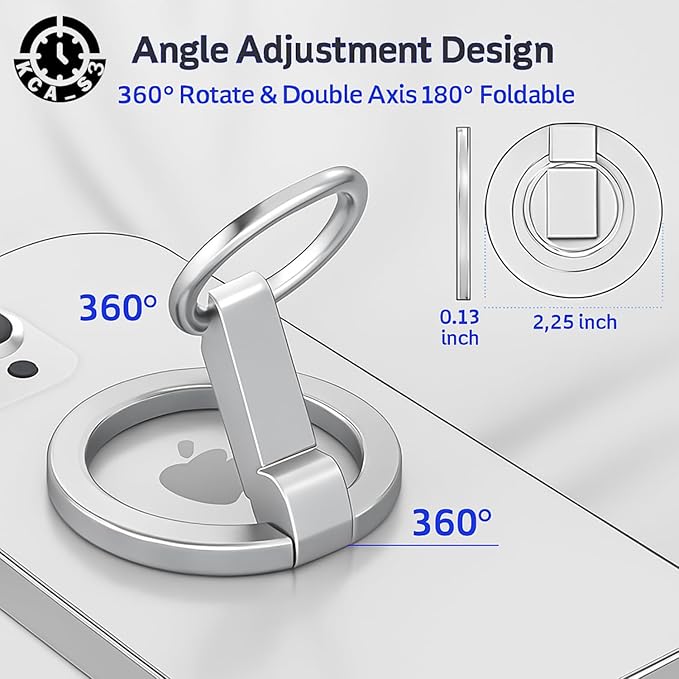 White Minimalist Magnetic Phone Ring Holder Ultra-Slim Kickstand iPhone 11-17 Pro Max Samsung Galaxy Pixel Anti-Drop Grip 360° Adjustable Finger Loop Wireless Charging Compatible Lightweight