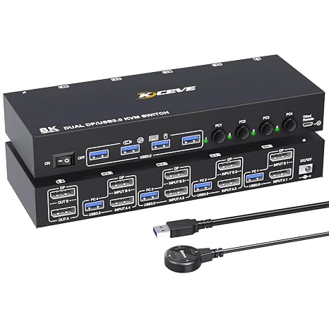 DP KVM Switch 4 Computers 2 Monitors, Reyoten Quad Computers KVM 8K@60Hz