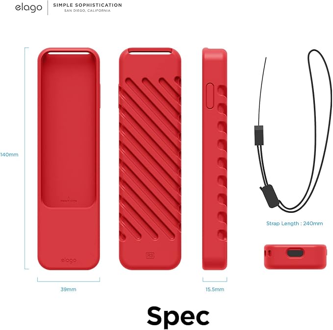 elago R3 Protective Case Compatible with 2022 Apple TV Siri Remote 3rd Generation, Compatible with 2021 Apple TV Siri Remote 2nd Gen - Lanyard, Great Grip, Shock Absorption, Drop Protection [Red]