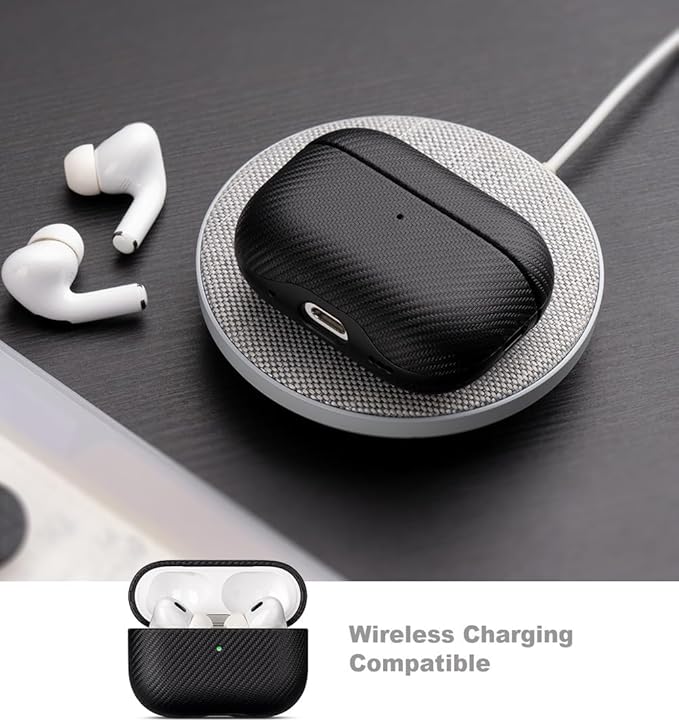 LOPIE Case for AirPods Pro 2nd Generation - Handmade AirPods Pro 2 Case Cover - Made of Vegan Leather - Carbon Fiber Style - Drop Protection Hard Shell Cover Compatible with Wireless Charging - Black