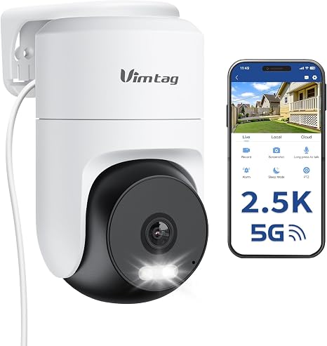 VIMTAG Pan/Tilt Outdoor Security Camera, 2.5K 4MP WiFi Home CCTV Camera, 360° View & Motion Tracking, Color Night Vision, 2-Way Audio, AI Detection Alarm, IP66, Cloud & SD Card Storage, Works w/Alexa