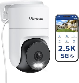 VIMTAG Pan/Tilt Outdoor Security Camera, 2.5K 4MP WiFi Home CCTV Camera, 360° View & Motion Tracking, Color Night Vision, 2-Way Audio, AI Detection Alarm, IP66, Cloud & SD Card Storage, Works w/Alexa