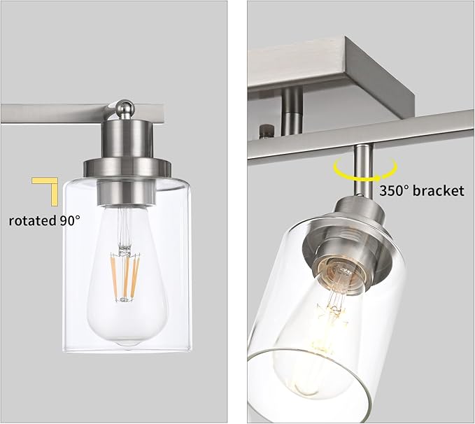 5 Light Track Lighting Kit Brushed Nickel Kitchen Track Lighting Fixtures Ceiling Mount Bathroom Vanity Wall Scones Light Fixture with Clear Glass, Rotatable Spotlight for Kitchen Shop Hallway