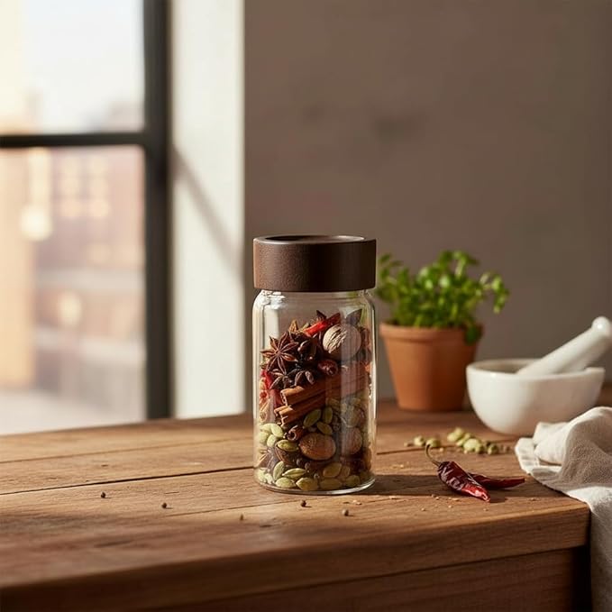 Wide Mouth Glass Storage Jars With 2.5" Acacia Wood Lids - 6 Pack of 9.5 Oz Food Storage Containers - Borosilicate Glass Canisters Sets For Kitchen - Pantry Organizers and Storage for Rice Coffee